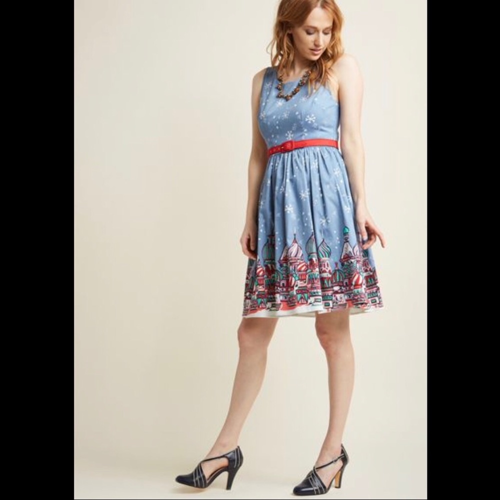 Festive Frondescence A-Line Dress in Snowy City